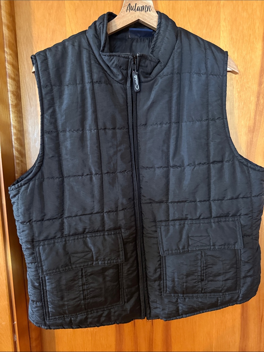 Catalina Black Quilted Zip-Front Vest with Patch Flap Pockets